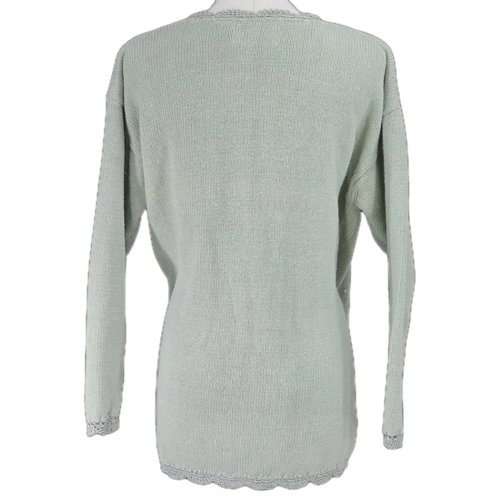 Vintage Streanigans Embroidered Sweater Womens M Sage Cottagecore Fairycore